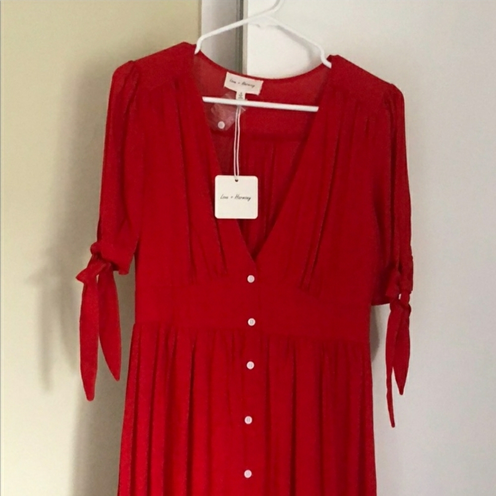 Red Button Front Dress - Picture 4 of 5